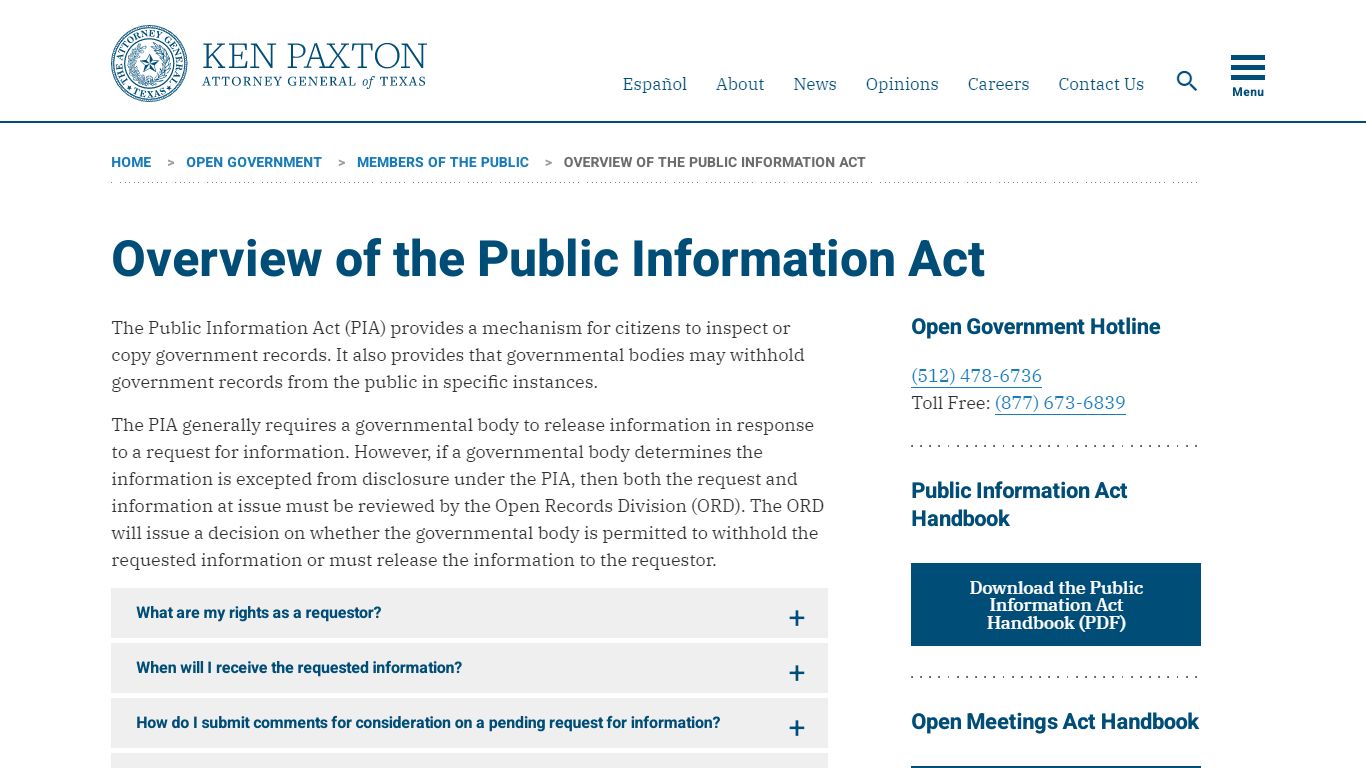 Overview of the Public Information Act | Office of the Attorney General